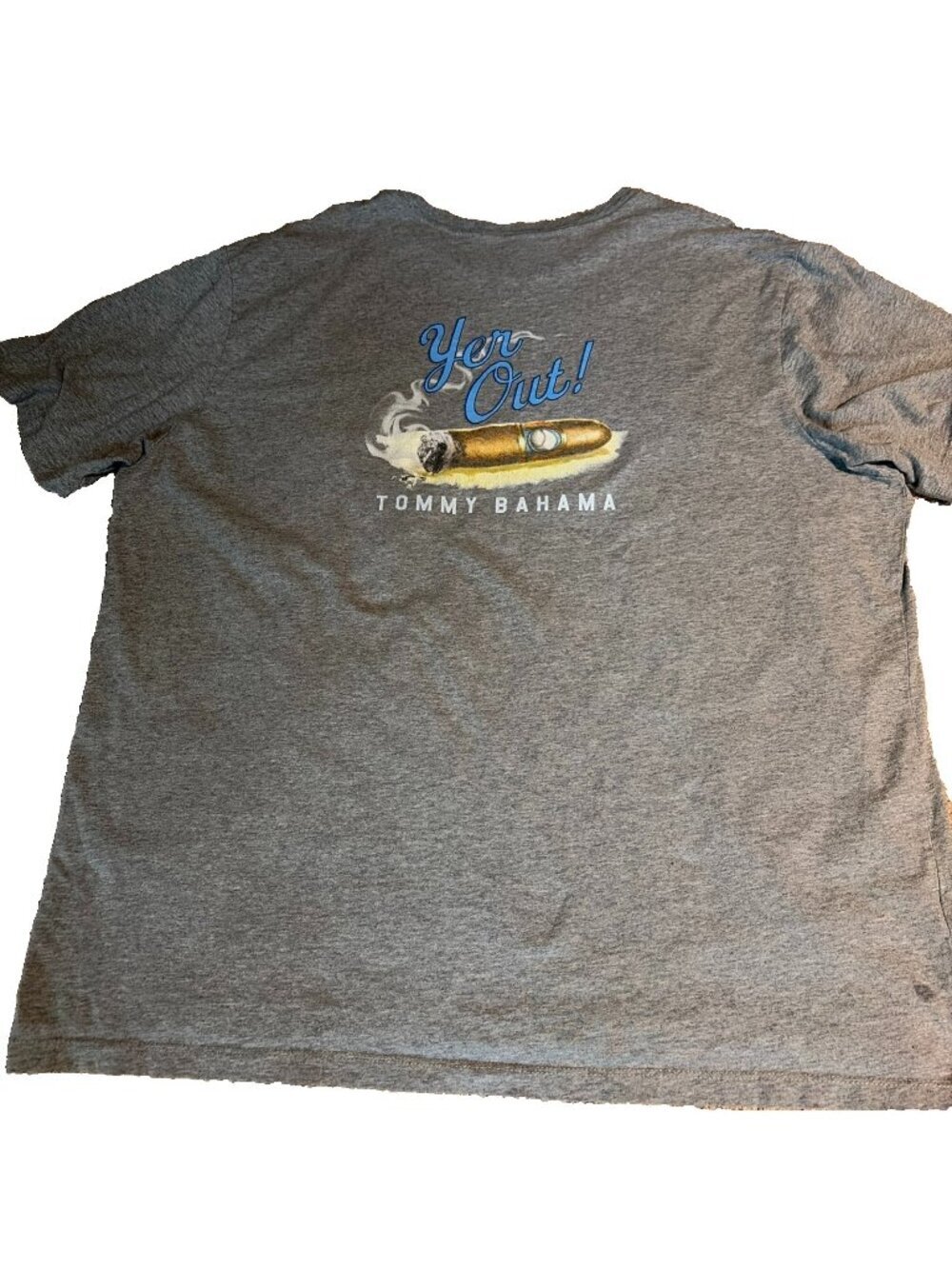 Tommy Bahama Shirt Men's Size XL Gray "Yer Out" Smoking Cigar Graphic Tee UPF 30